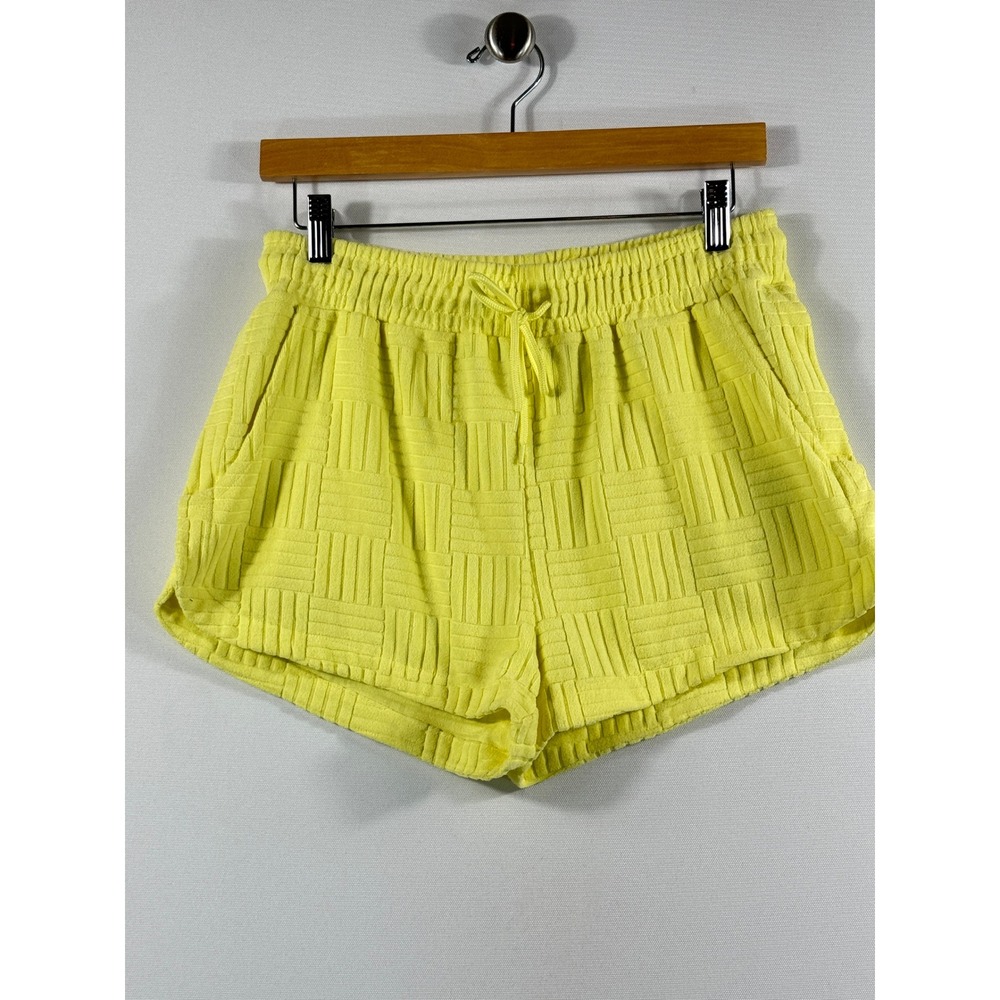 Beach Riot Textured Shorts Womens Small Yellow Beachy Retro Soft Terry Cloth